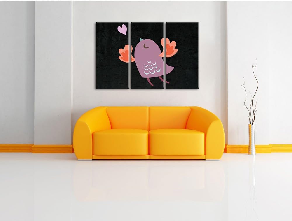 Pixxprint Niedlicher Vogel mit Herz als Leinwandbild/Grösse: 3 Teilig (120x80) cm/Wandbild/Kunstdruc