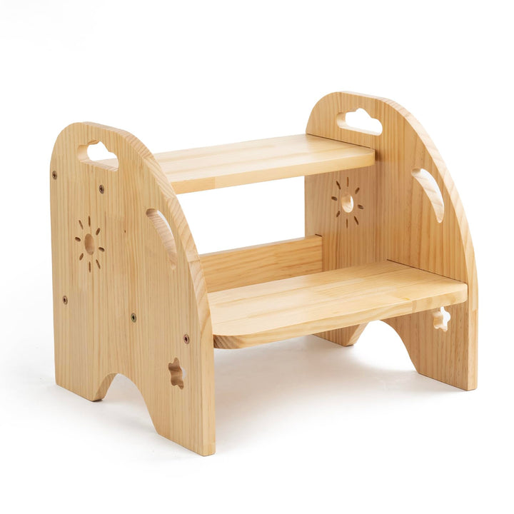 Tritthocker Kinder Holz 2 Stufen – Rutschfester Kinderhocker mit Griff – 200kg Belastbarkeit für Küc