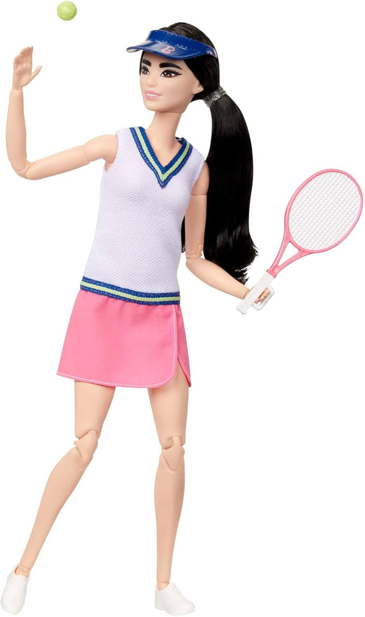 Barbie Made to Move - Tennisspielerin mit Schläger und Ball - Puppe mit 22 Gelenken für realistische