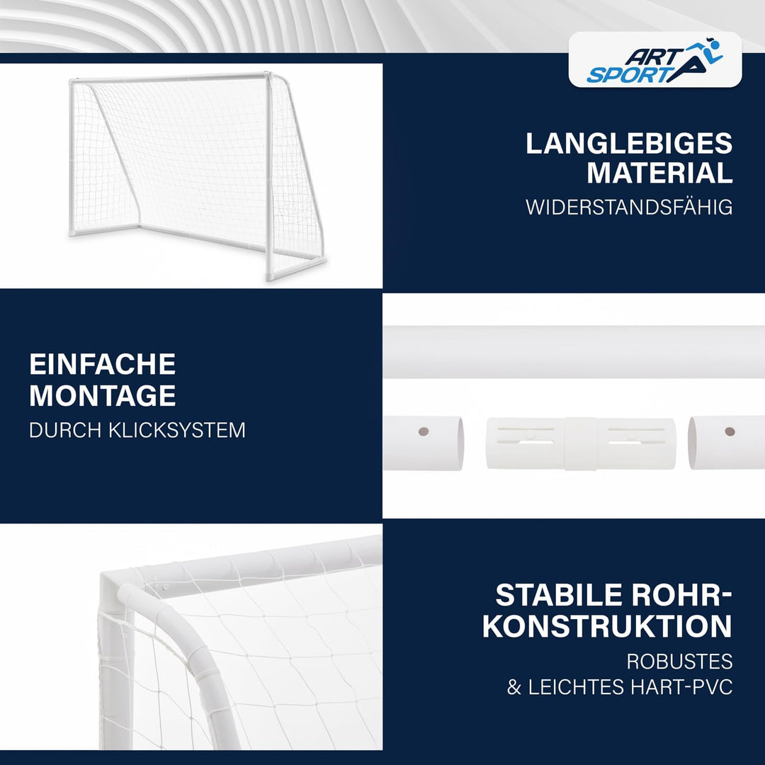 ArtSport Fussballtor 300x200 cm / 180x120 cm mit Netz, Erdhaken & Tragetasche - Klicksystem für einf