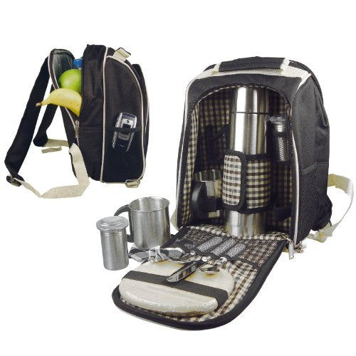 Picknickrucksack aus robustem Polyester mit integrierter Kühltasche uvm. für 2 Personen - schwarz (6