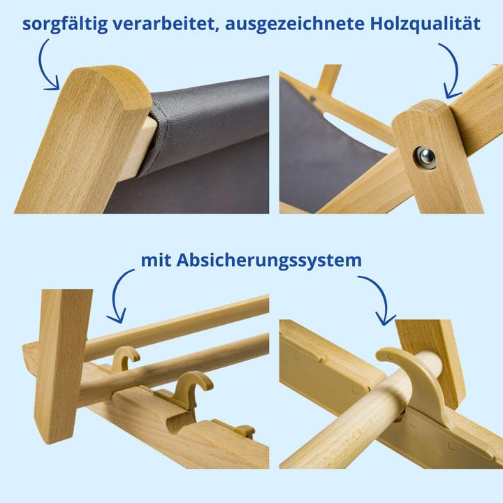 Holz Sonnenliege Strandliege Liegestuhl aus Holz 3 Stufen Klappbare Gartenliege mit Armauflagen grau