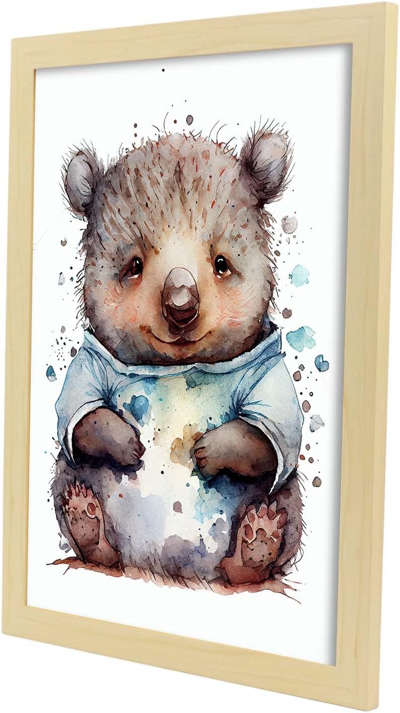 Nacnic Wombat Poster im Aquarellstil. Illustrationen von niedlichen Tierbabys auf weissen Hintergrün