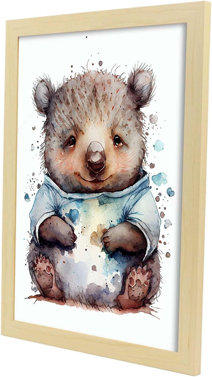 Nacnic Wombat Poster im Aquarellstil. Illustrationen von niedlichen Tierbabys auf weissen Hintergrün