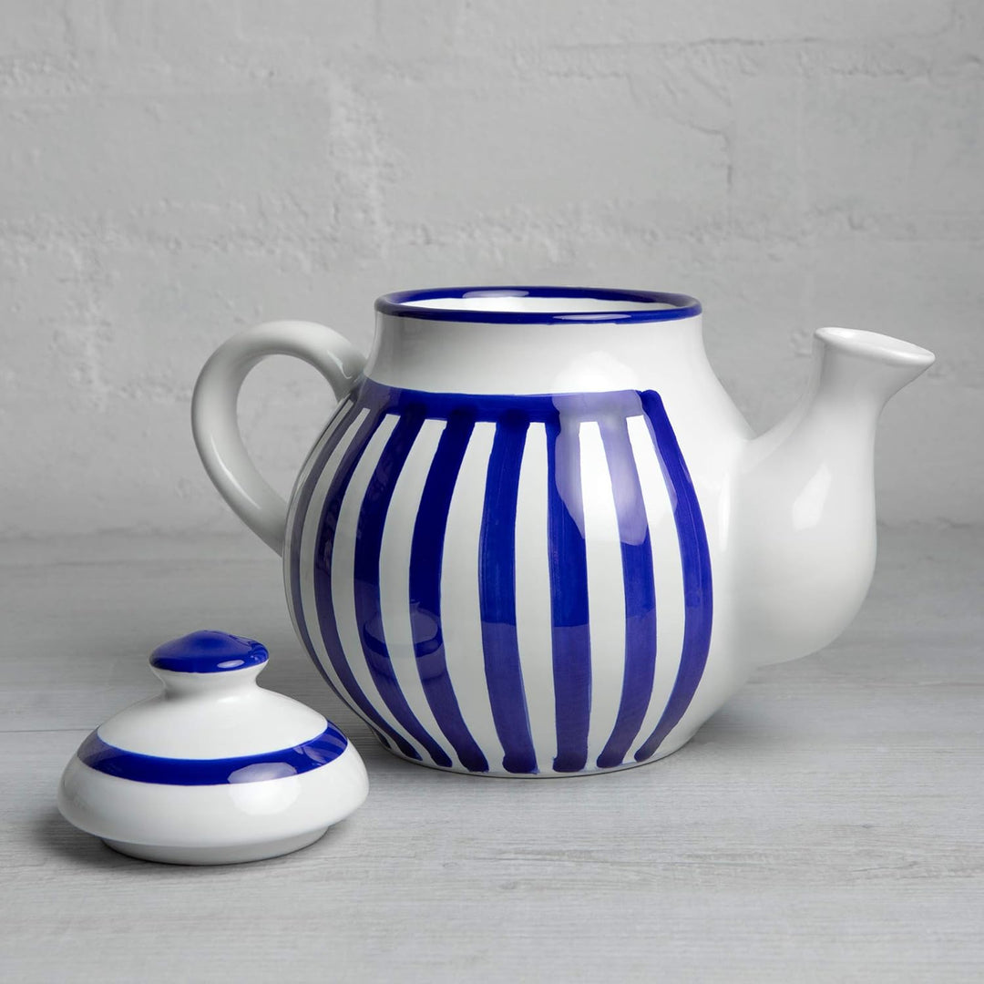 City to Cottage® - Teekanne für 4-6 Tassen | Blau-Weiss gestreift | Handgemacht | Teekanne Keramik G