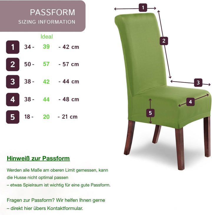 SCHEFFLER-Home Stuhlhussen Stretch Marie/Stuhlhussen Grün 6er / elastische Stuhlabdeckungen mit Flec