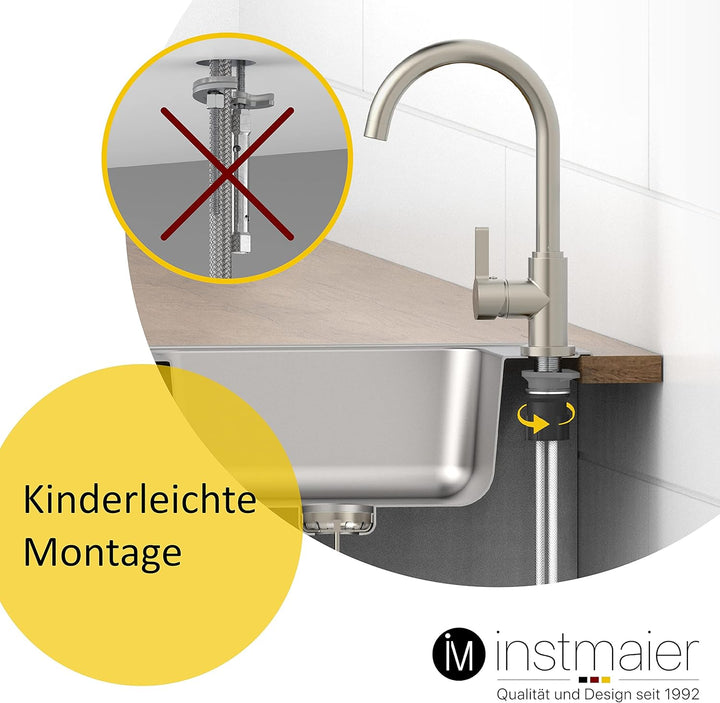 instmaier K3 Küchenarmatur | Wasserhahn Küche Edelstahl | Spültischarmatur mit hohem Auslauf | Armat