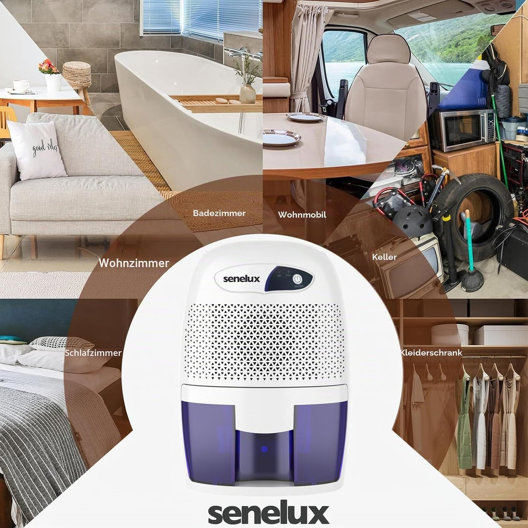 Senelux Leistungsstarker Mini-Luftentfeuchter, 500 ml, tragbar, leise, kleiner Luftentfeuchter, effi
