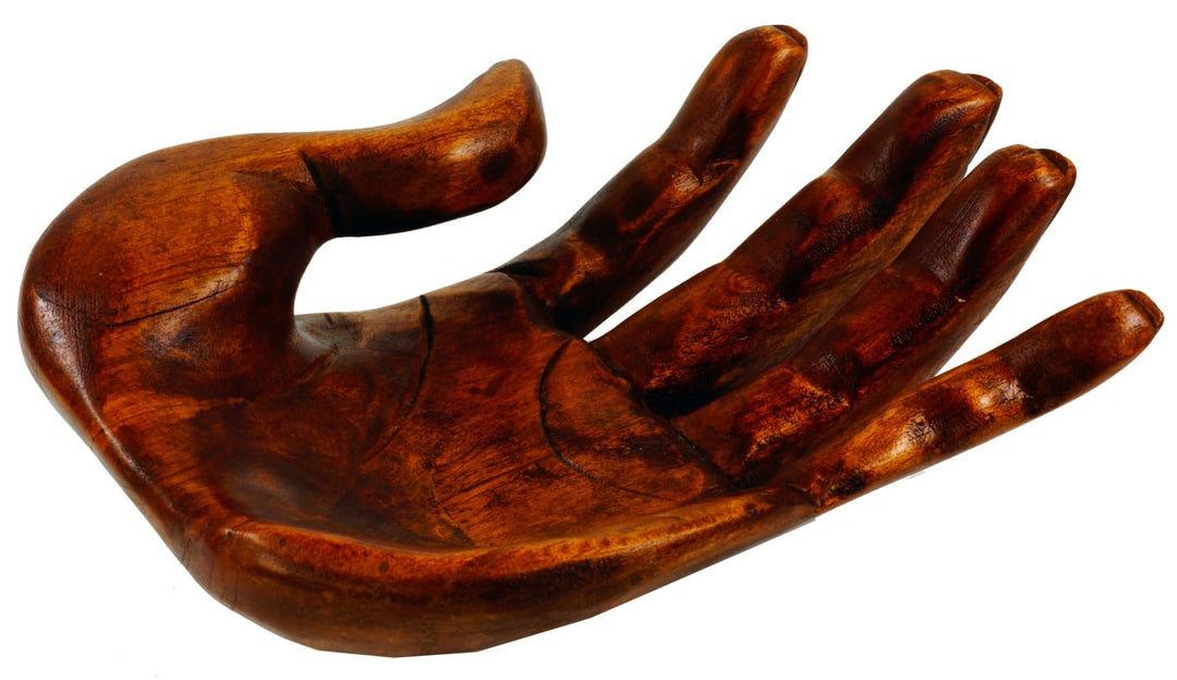 Holzschale, Obstschale in Handform, Suar-Holz, rustikal, linke Hand 20 cm | Handgefertigte Schale, e