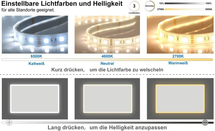 Biubiubath Badspiegel mit Beleuchtung,70x50cm LED Wandspiegel mit Wandschalter/Touch-Schalter,Beschl