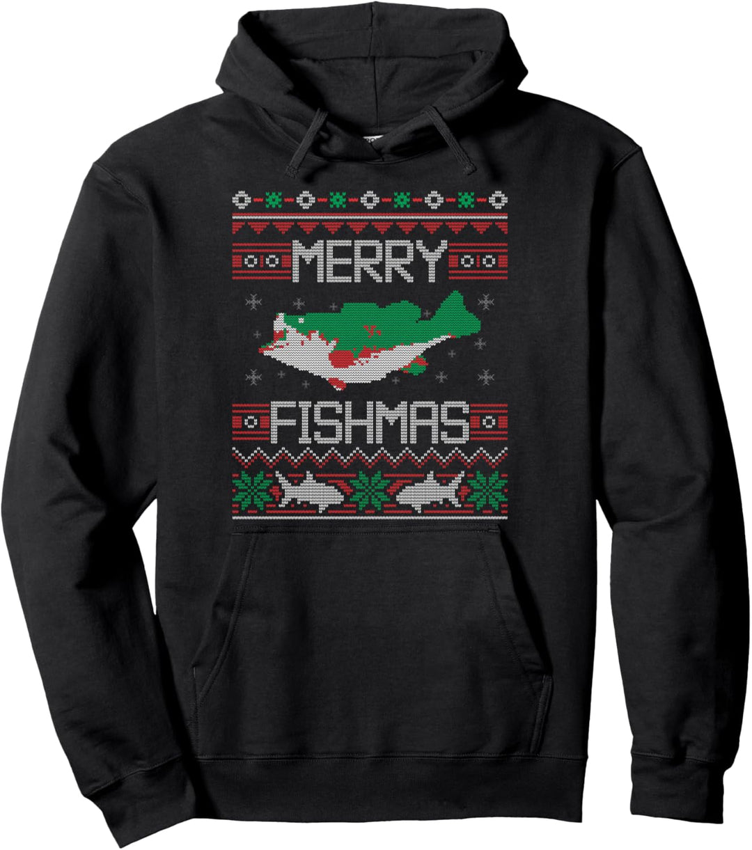 Merry Fishmas Fisch Angeln Angler Ugly Christmas Sweater Pullover Hoodie