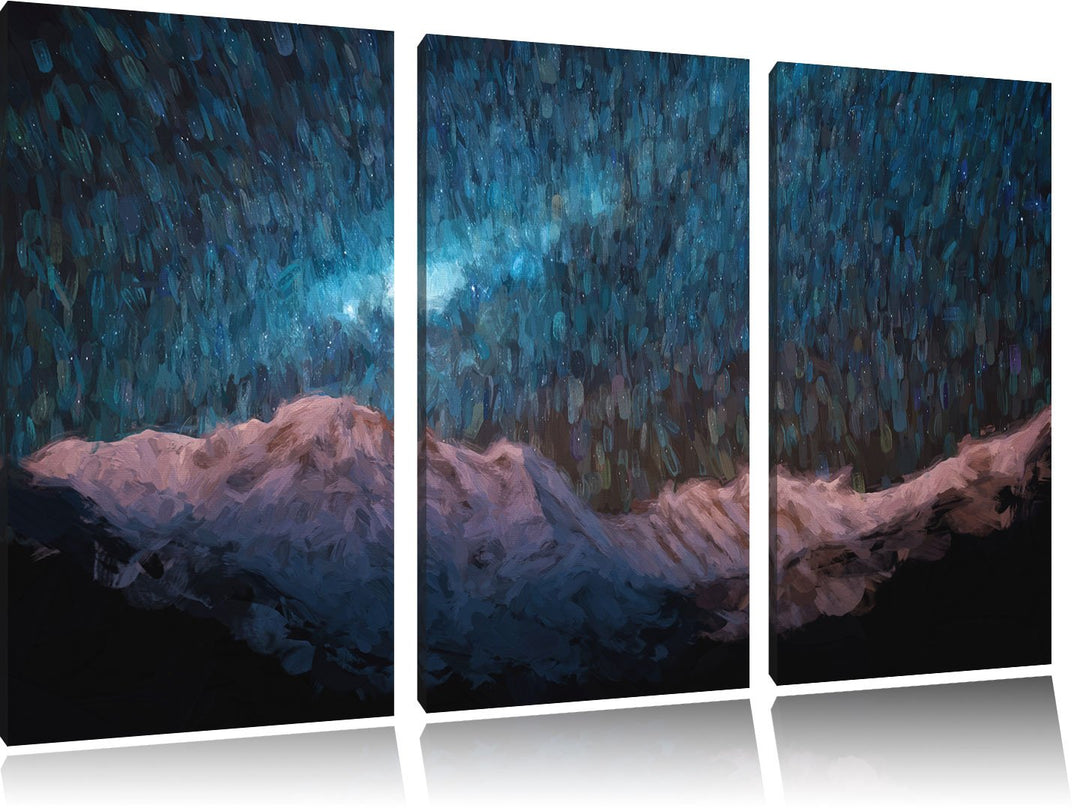 Pixxprint Annapurna bei Nacht Pinsel Effekt 3-Teiler Leinwandbild 120x80 Bild auf Leinwand