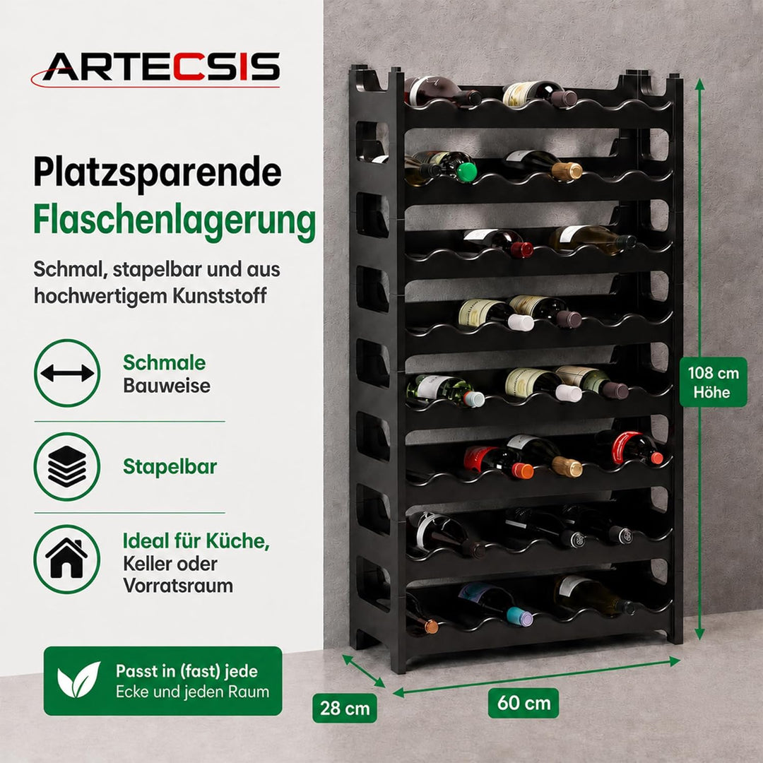 ARTECSIS Weinregal stapelbar Kunststoff für 48 Flaschen, stabiles Flaschenregal in Gastronomie-Quali