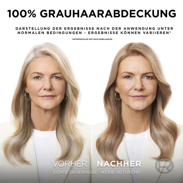 L'Oréal Paris Permanente Haarfarbe, 100% Grauhaarabdeckung, Haarfärbeset mit Coloration, Shampoo und