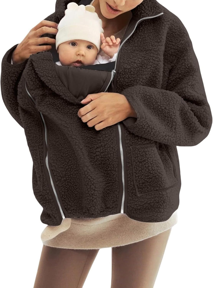 Umstandsjacke mit Babyeinsatz Warm Teddy Fleecejacke Umstands Baumwolljacke Winter Umstandsmode 2 in
