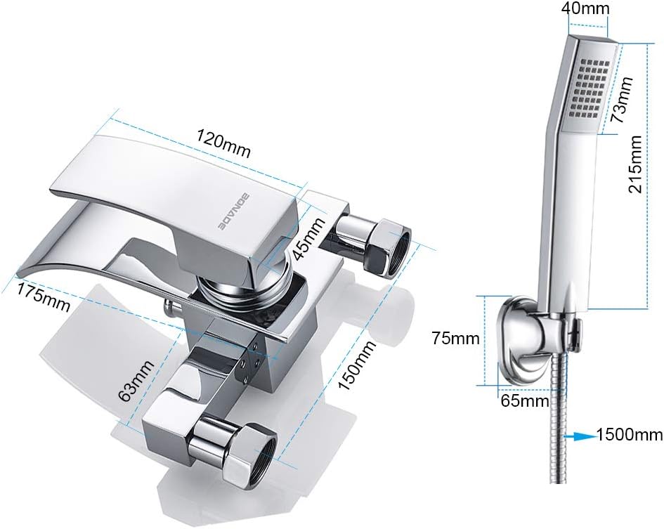 BONADE Badewannenarmatur mit Handbrause, Wannenarmatur mit Brause mit Wasserfall Auslauf, Mischbatte