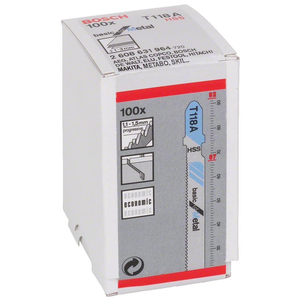 Bosch Professional 100x Stichsägeblatt T 118 A Basic for Metal (für Stahlbleche, Zubehör Stichsäge)