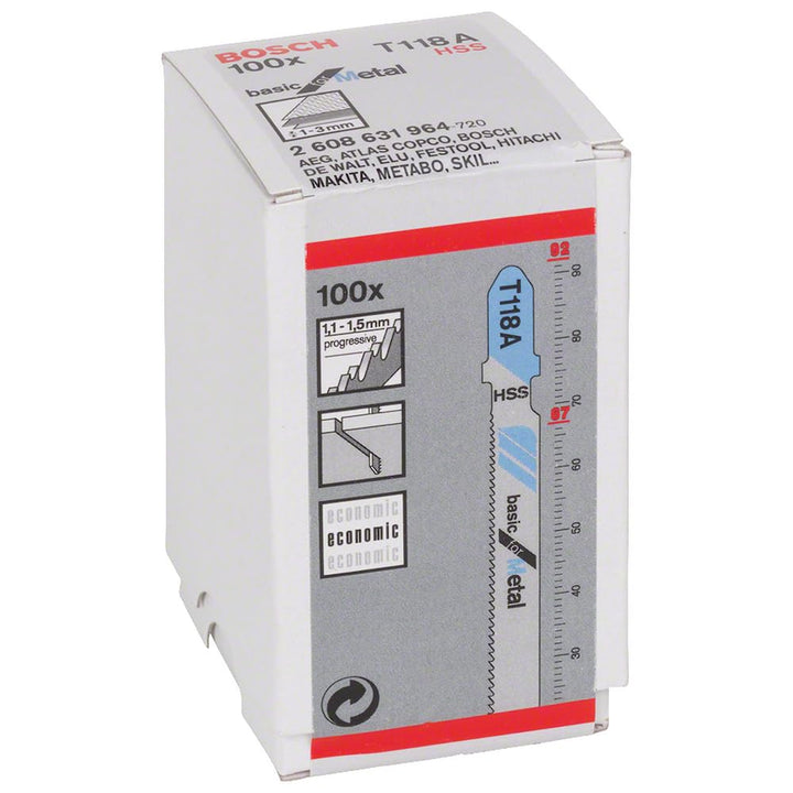 Bosch Professional 100x Stichsägeblatt T 118 A Basic for Metal (für Stahlbleche, Zubehör Stichsäge)