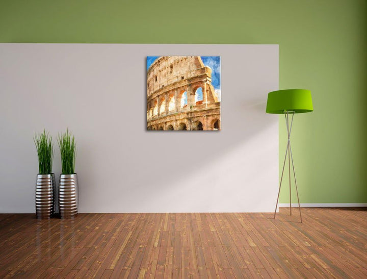 Pixxprint Kolosseum in Rom Pinsel Effekt, Format: 70x70 auf Leinwand, 70x70