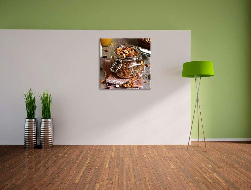 Honig Müsli im Glas, Format: 70x70 auf Leinwand, XXL riesige Bilder fertig gerahmt mit Keilrahmen, K