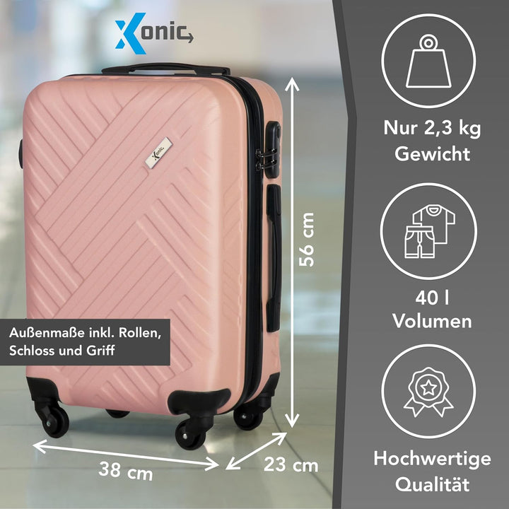 Xonic Design Reisekoffer - ABS Hartschalen Koffer mit 360° Leichtlauf-Rollen - hochwertiger Trolley