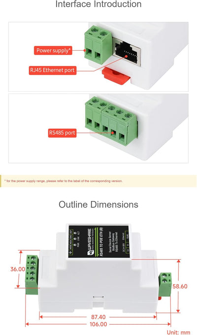 Industrial RS485 to RJ45 Ethernet Serial Server, Support POE Ethernet Port Power Supply, Electrical