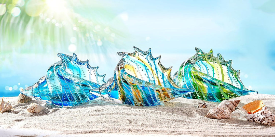 EUSTUMA Mundgeblasene Glasmuschelfiguren, Meerestier-Ornament für Heimdekoration, Meerestier-Kollekt