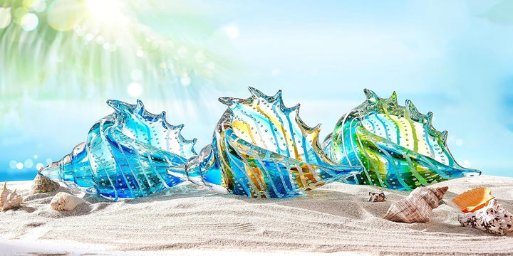 EUSTUMA Mundgeblasene Glasmuschelfiguren, Meerestier-Ornament für Heimdekoration, Meerestier-Kollekt
