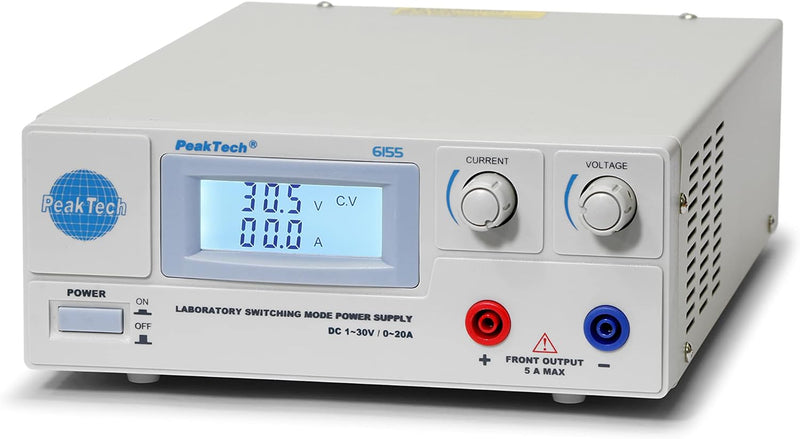 Peak Tech P 6155 – Digitales Labor Netzteil C 1-30 V/ 0-20A mit beleuchteter LCD Anzeige, Zuverlässs