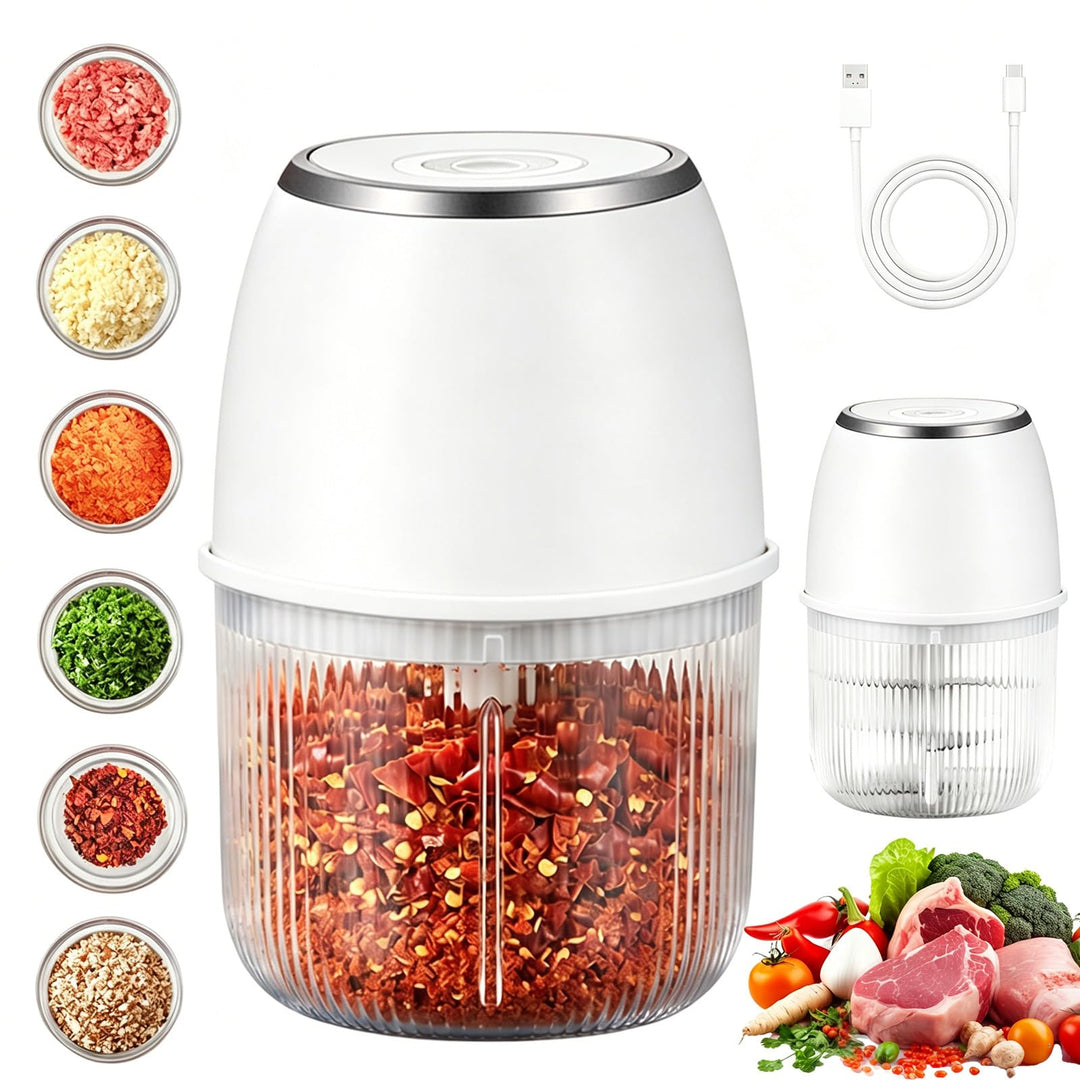 RANJIMA Mini Zwiebel Zerkleinerer, 350ml Elektrischer Küchenzerkleinerer mit 6 Edelstahlklingen, tra