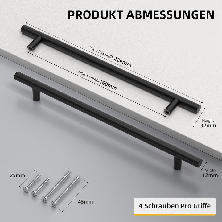 10 X Goldenwarm Küchengriffe 160mm Schwarz – Schrankgriffe Möbelgriffe Türgriff Schubladengriffe Ede
