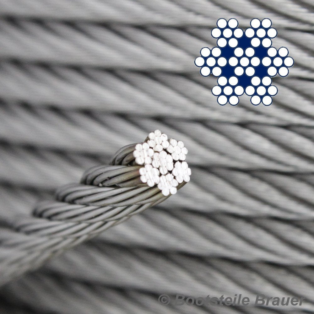 50 Meter Edelstahl - Drahtseil 7x7 mittelweich D= 1 mm - Edelstahl A4 Edelstahlseil Stahlseil I BOOT