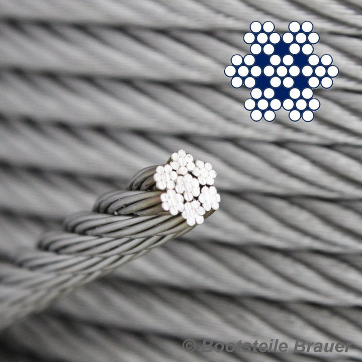 20 Meter Edelstahl - Drahtseil 7x7 mittelweich D= 6 mm - Edelstahl A4 Edelstahlseil Stahlseil I BOOT