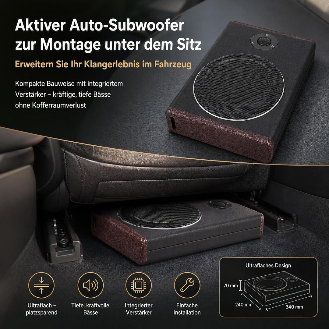 Subwoofer Flach Car Aktiv Bass Lautsprecher, Auto Ultra-Kompaktes aktives Set Unter Sitz Aktiv, mit