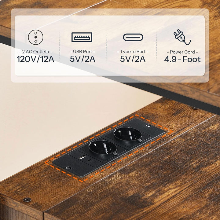 HOOBRO Nachttisch mit Ladestation, Beistelltisch, Sofatisch mit 2 Schubladen, Couchtisch mit USB-Ans