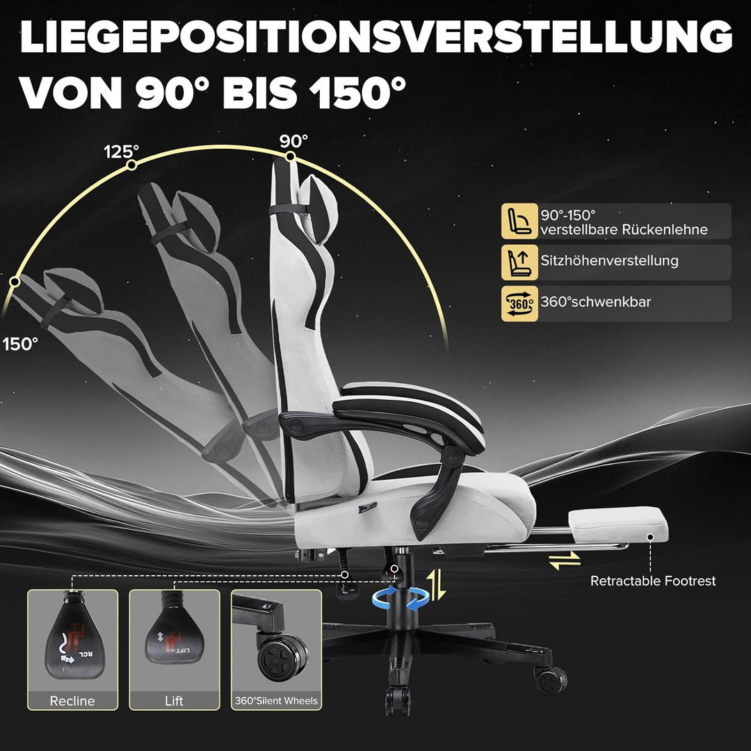 GTPLAYER Gaming Stuhl, Ergonomischer Gamer Stuhl aus Stoff mit Lendenwirbelstütze, PC-Stuhl mit verb