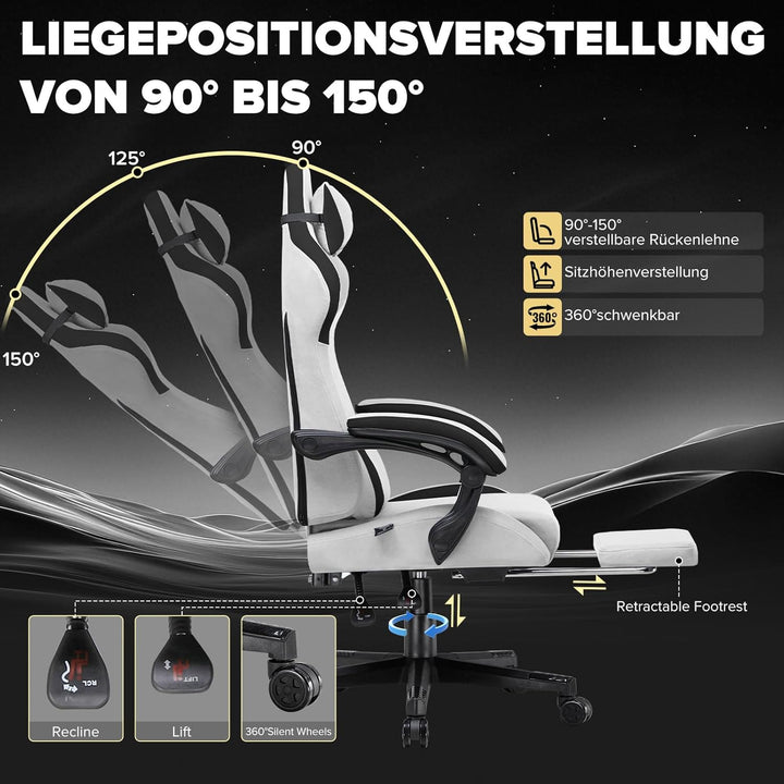 GTPLAYER Gaming Stuhl, Ergonomischer Gamer Stuhl aus Stoff mit Lendenwirbelstütze, PC-Stuhl mit verb