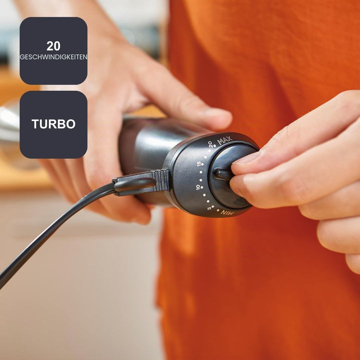 BLACK+DECKER - Stabmixer Multifunktionsgerät 3-in-1 1200W | 20 Geschwindigkeiten + Turbo | Spritzsch