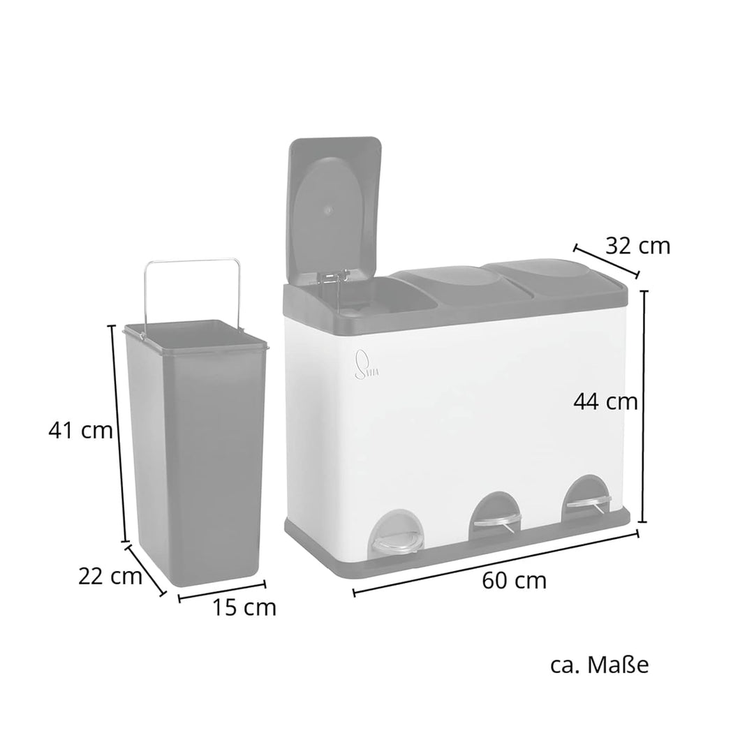 SVITA TC3X15 Treteimer Pulverbeschichteter Stahl 45 L Weiss 3X15 L dreifach Abfalleimer 3er-Mülleime
