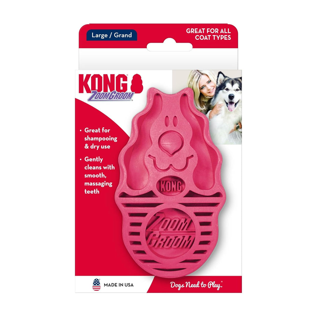 KONG – ZoomGroom – Bürste zur Hundepflege und zum Shampoonieren – Für Grosse Hunde (Rot) Rot Standar