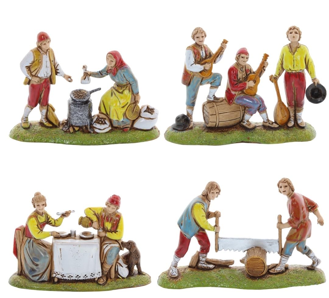 Moranduzzo Set 4 Hirten für 6 cm Krippe Massstab 1:32 – MINI 6 – Unzerbrechliche Figur, Stil '700, H