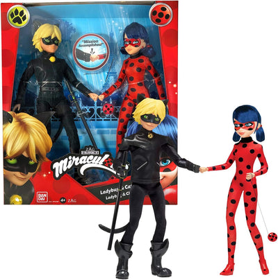 BANDAI P50365 Miraculous 2er Packung Ankleidepuppen 26 cm – Ladybug und Cat Noir, Keine & Miraculous