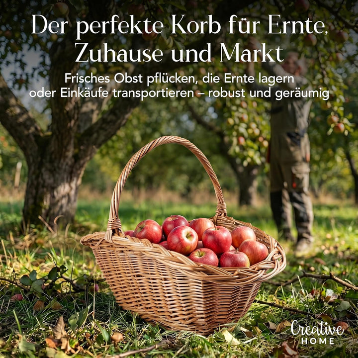Creative Home Gross Holztrage Rattan Kaminholzkorb Kaminkorb Tragekorb | 60 x 40 x 39 cm | Aufbewahr