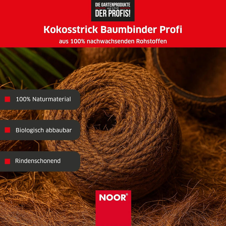 NOOR Kokosstrick Baumbinder - 140 m Kokosgarn 2-Fach geflochten - 100% Naturfaser, biologisch abbaub