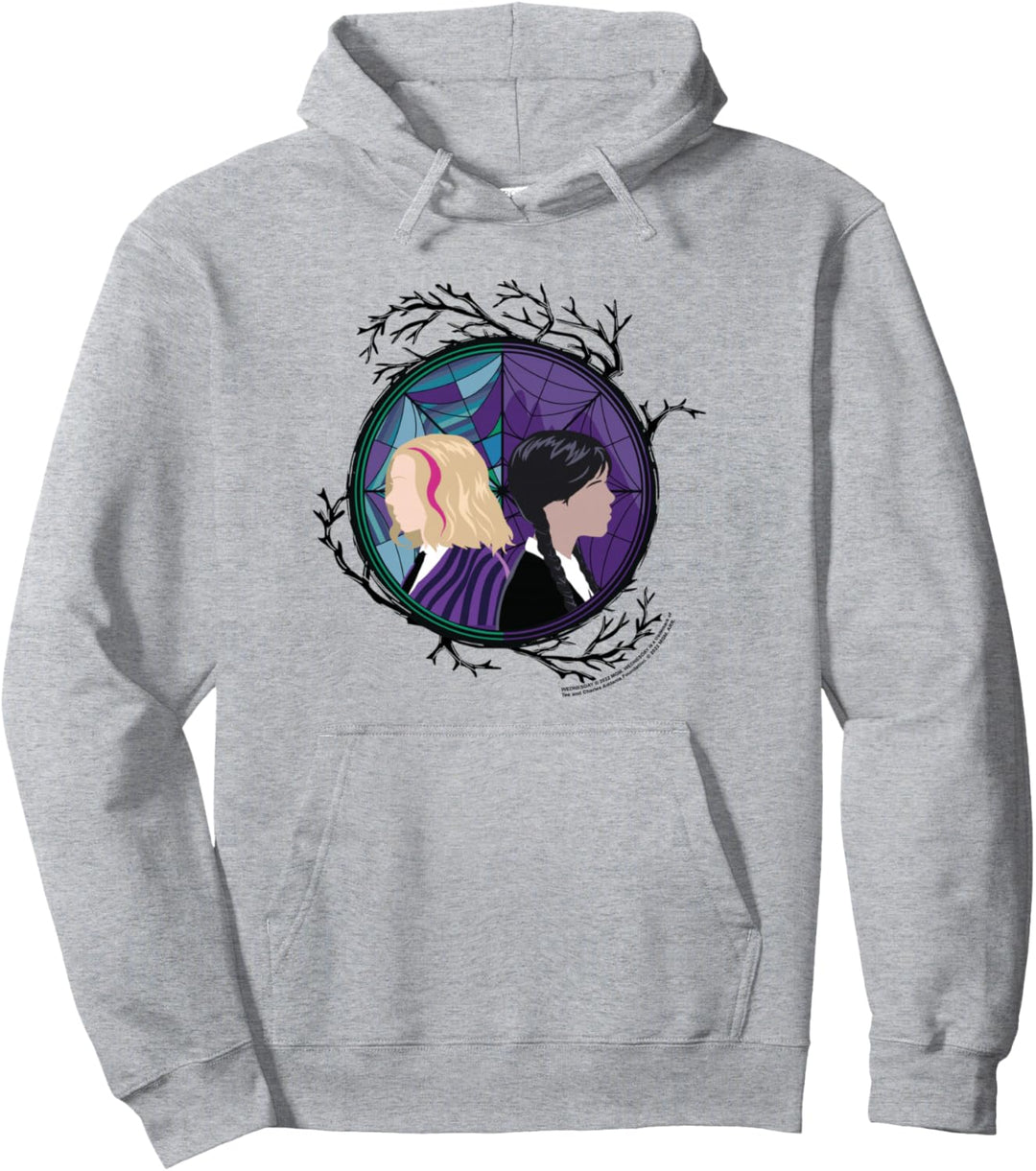 Wednesday Enid Stained Glass Spider Web Silhouettes Box Up Pullover Hoodie