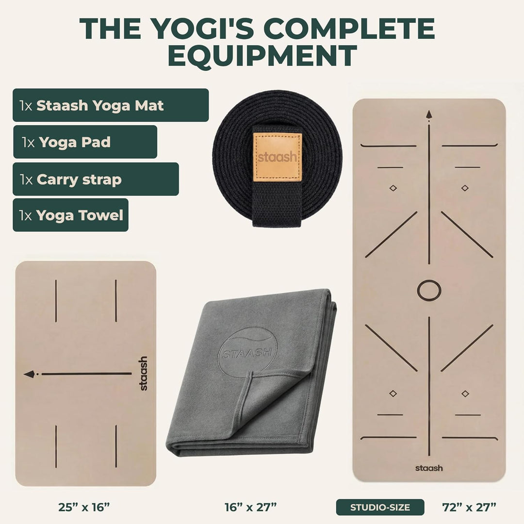 STAASH Premium Yogamatte Set – Rutschfest aus PU & Naturkautschuk (4,5mm) – Inkl. Yoga Handtuch, Gur