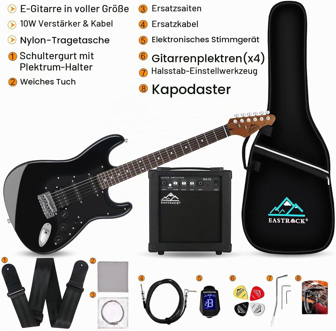 Eastrock E Gitarre Set E Guitar 39 Zoll Elektrogitarre mit Verstärker 10 Watt，Gitarre Tasche, Plektr