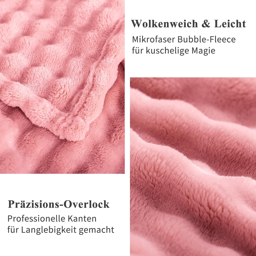 RUIKASI Bubble Decke Kuscheldecke Flauschig Rosa - 150x200cm Sofadecke & Couchdecke aus Plüsch, Warm