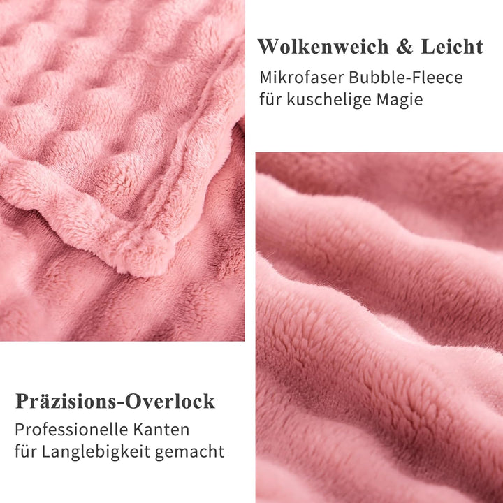 RUIKASI Bubble Decke Kuscheldecke Flauschig Rosa - 150x200cm Sofadecke & Couchdecke aus Plüsch, Warm