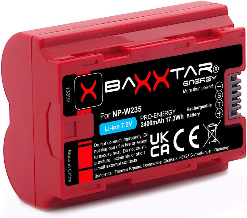 Baxxtar Pro NP-W235 2400mAh Kamera-Akku mit NTC-Sensor und Transportschale Kompatibel mit Fuji Fujif